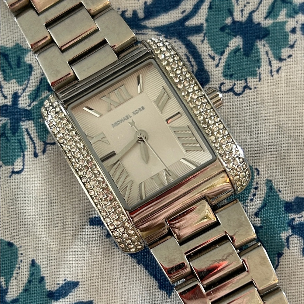 Michael Kors Silver Crystal-Embellished Watch , (needs a battery)
